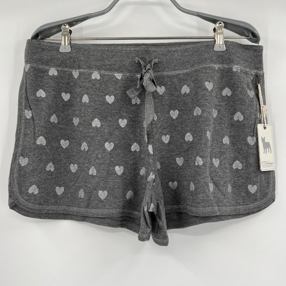PJ Salvage Gray Wild Heart Thermal Waffle-Knit Pajama Shorts sz XL RWLMS NWT